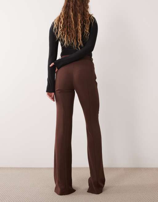 ASOS DESIGN Tailored slinky flare trousers in dark brown, 4 of 5
