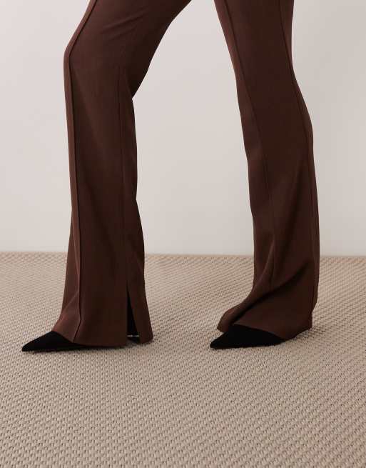 ASOS DESIGN Tailored slinky flare trousers in dark brown, 5 of 5