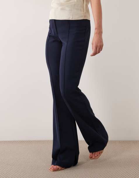 ASOS DESIGN Tailored slinky flare trousers in navy - view 1