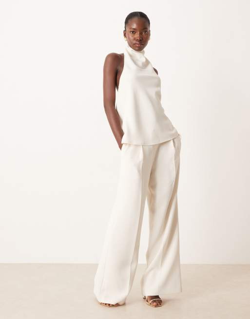 ASOS DESIGN tailored slinky halter neck top co-ord in cream, 2 of 4
