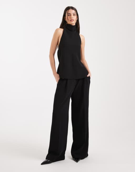 ASOS DESIGN tailored slinky halter neck top in black (Part of a set), 2 of 4