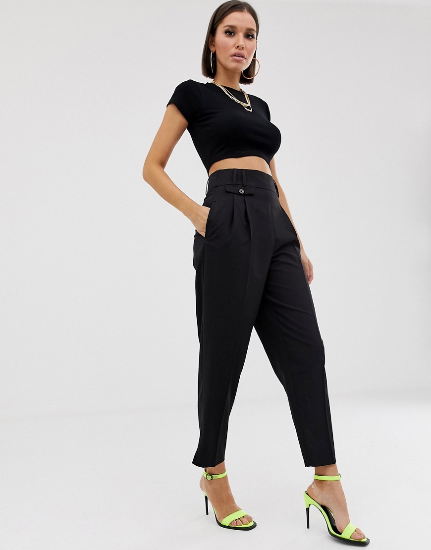 ASOS DESIGN tailored smart high waist balloon trousers-Black