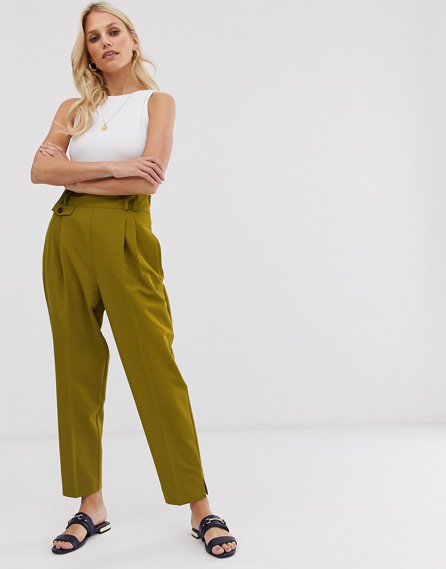 ASOS DESIGN tailored smart high waist balloon trousers-Green