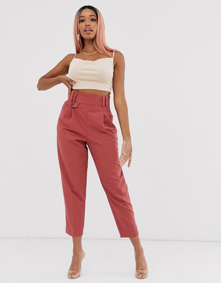 ASOS DESIGN tailored smart high waist balloon trousers-Pink