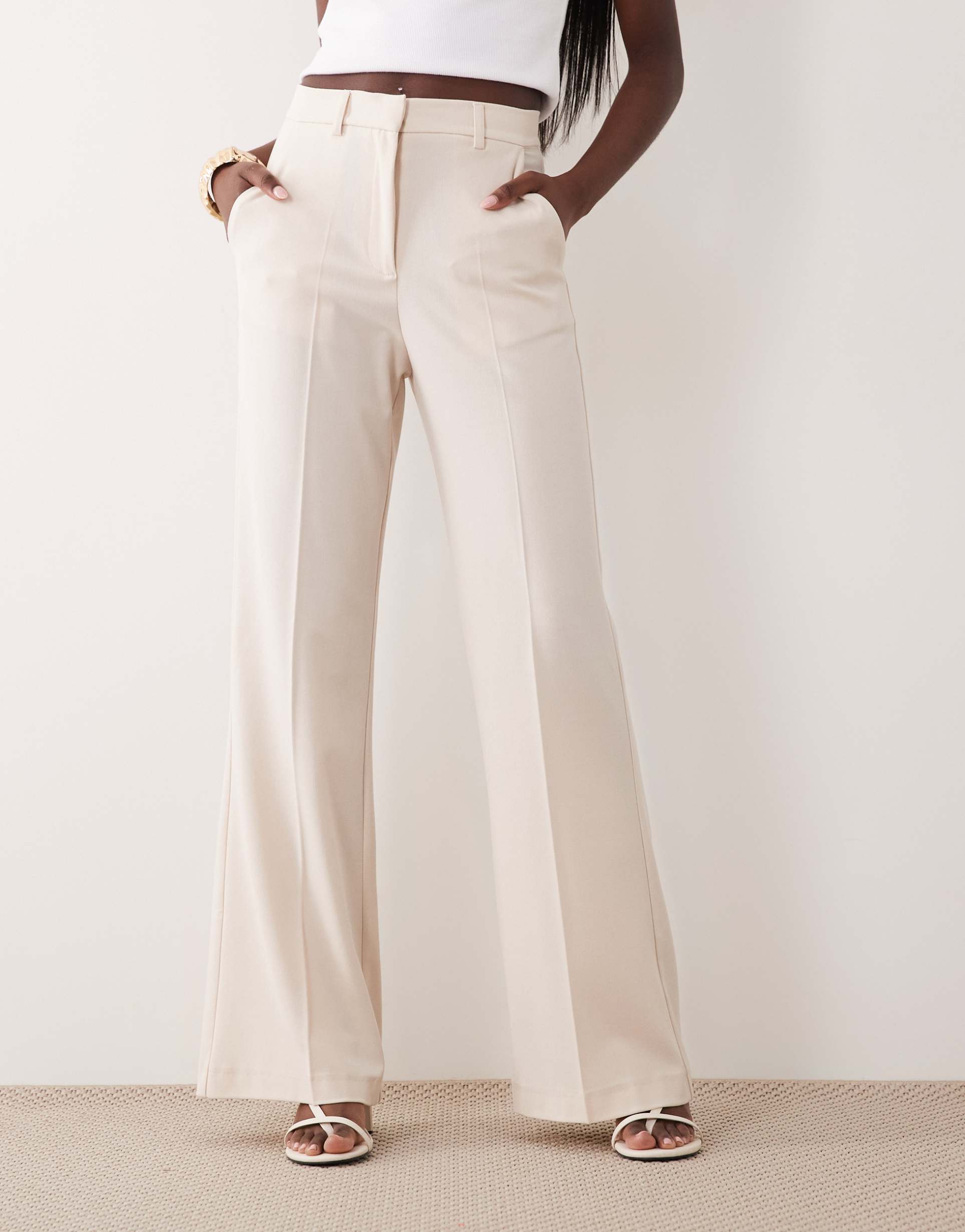 asos design tailored snatch flare pants in cream