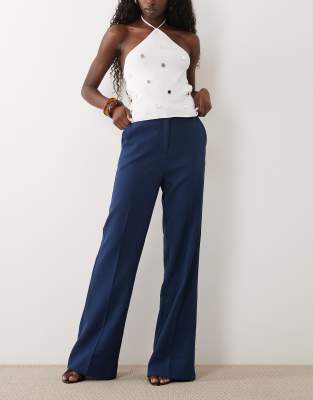 Asos Design Tall Tailored Snatch Flare Pants In Blue