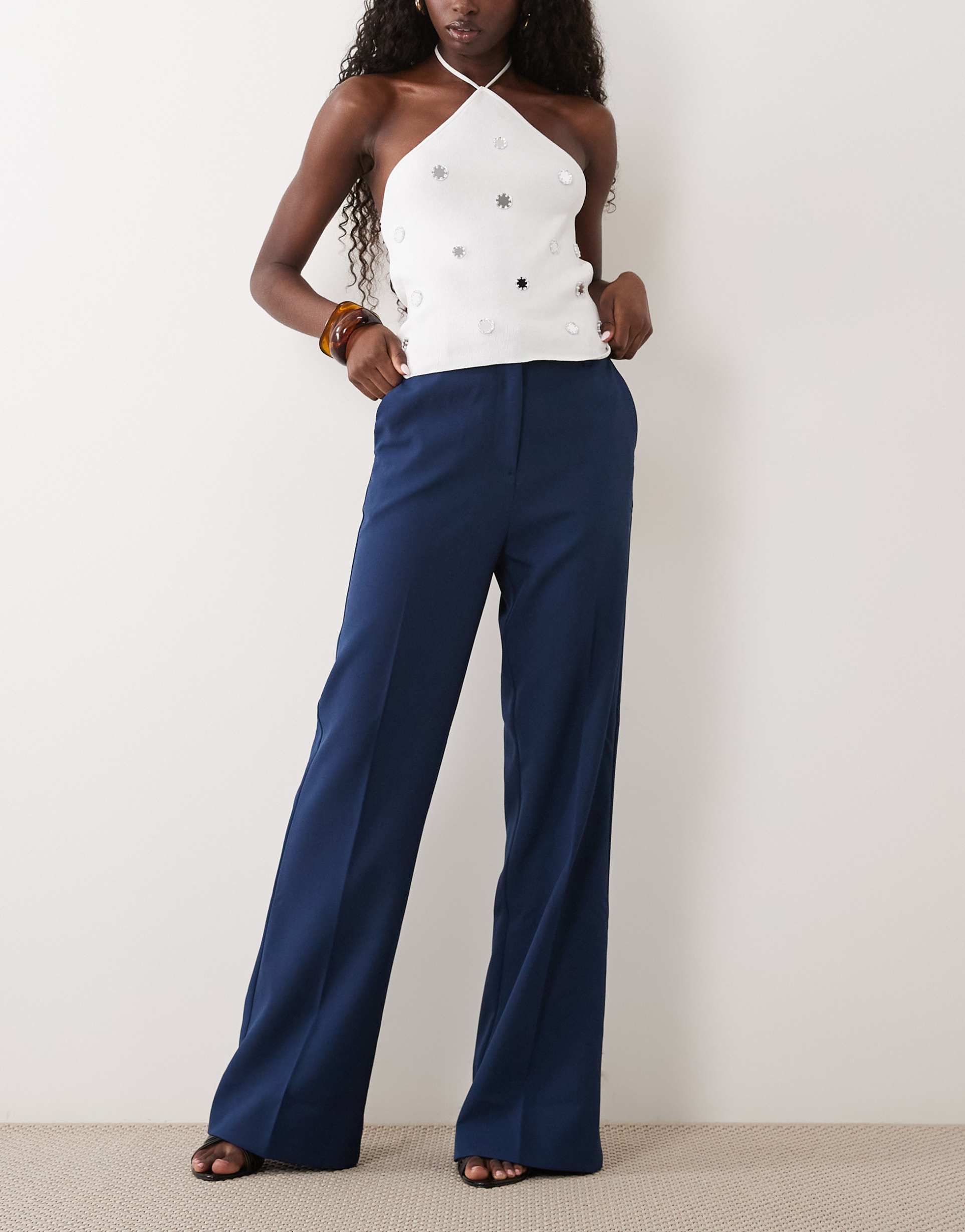asos design tailored snatch flare pants in navy