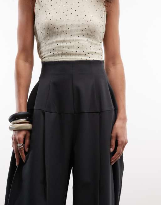 ASOS DESIGN Tailored snatch waist wide leg pant in black, 3 of 5
