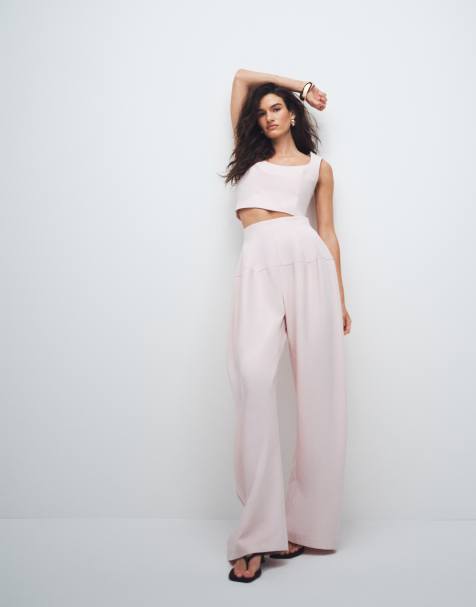 ASOS DESIGN tailored snatch waist wide leg trousers in pink