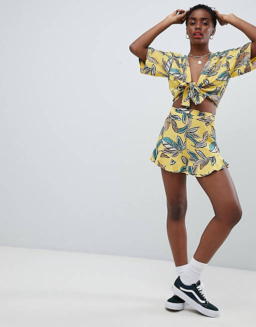 ASOS DESIGN Tailored Soft Fluted Short in Tropical Print two-piece