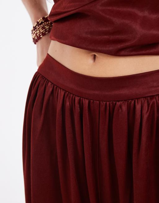 ASOS DESIGN Tailored soft satin clean waistband palazzo pants in brick red, 3 of 5