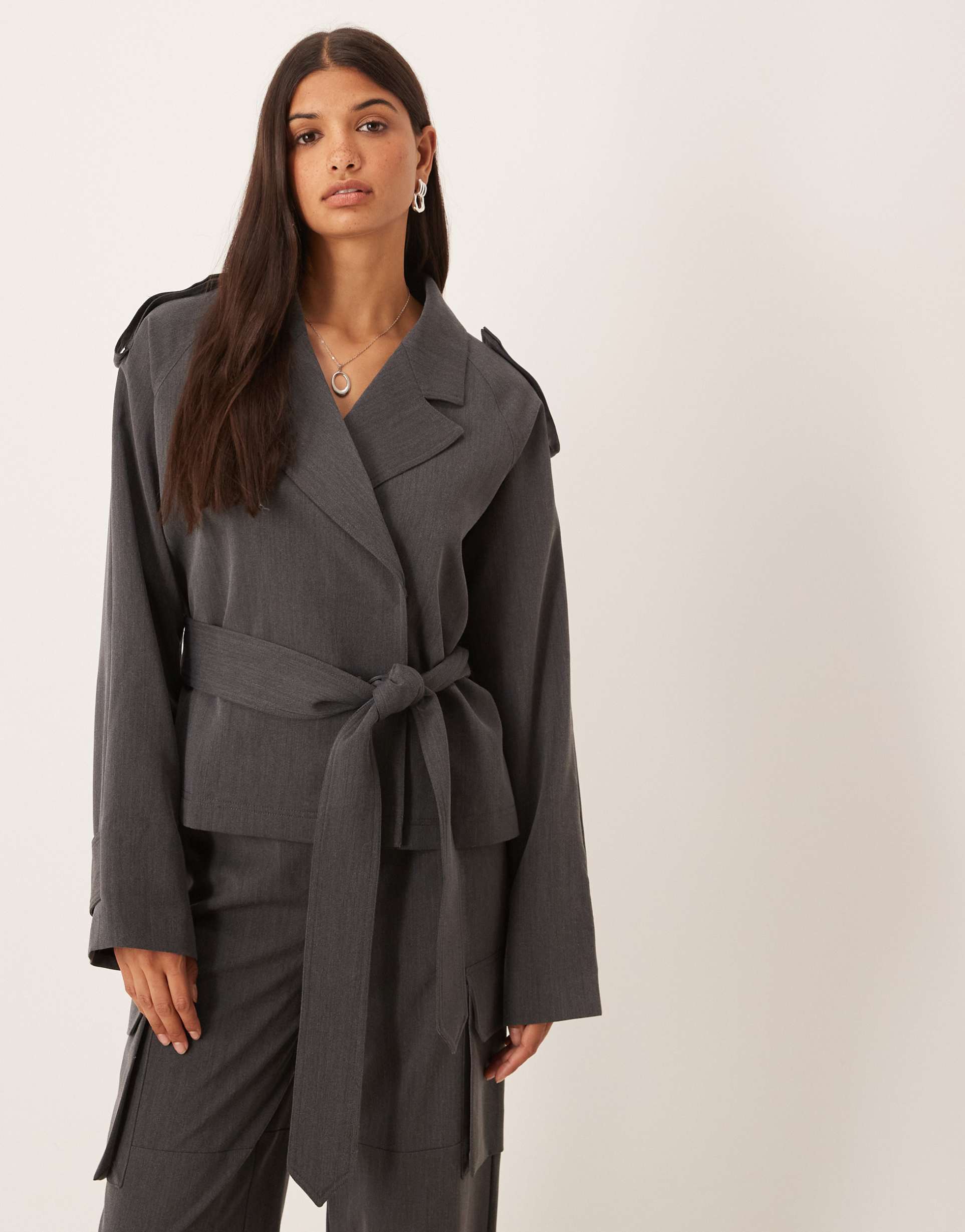ASOS DESIGN tailored soft trench jacket co-ord in dark grey