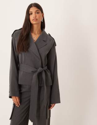 Asos Design Tailored Soft Trench Jacket In Gray