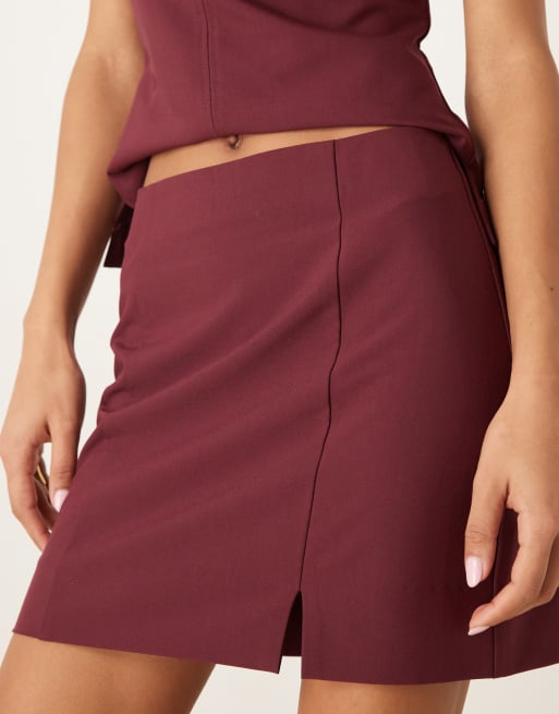 ASOS DESIGN tailored split mini skirt co-ord in dark cherry, 4 of 4