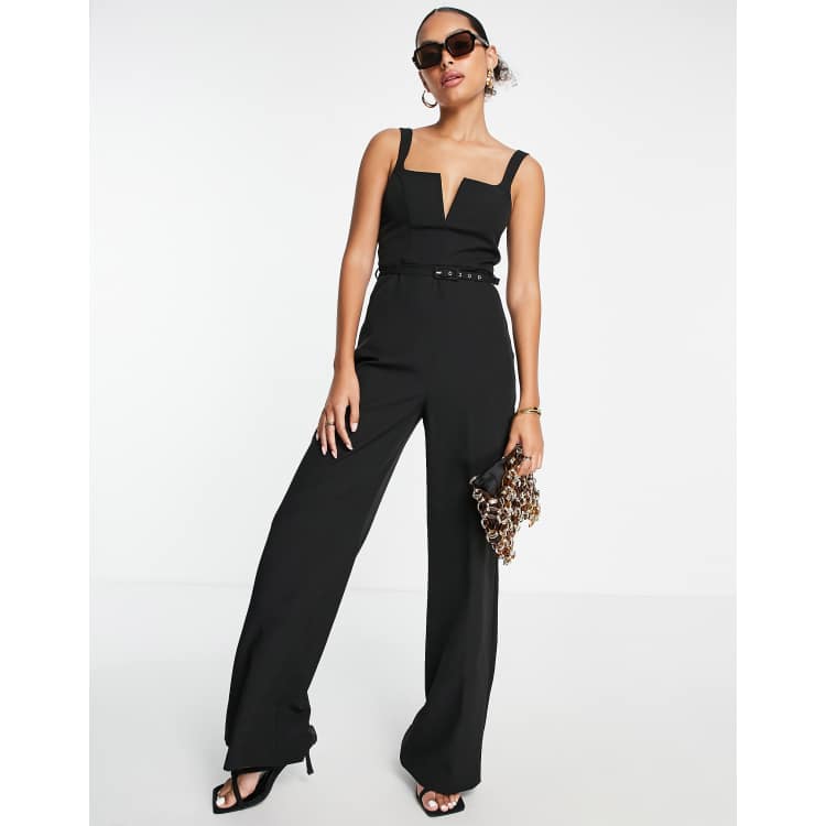 ASOS DESIGN tailored square neck jumpsuit with kick flare in black