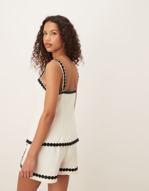 ASOS DESIGN tailored square neck top with rik rak trim in white (part of a set), 4 of 4