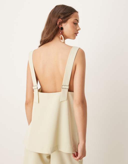 ASOS DESIGN tailored square neck top with utility buckle straps co-ord in pistachio, 4 of 4