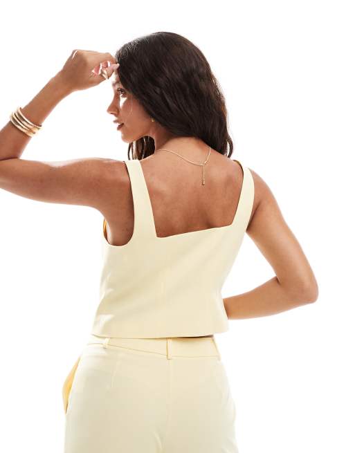 ASOS DESIGN tailored square neck vest in buttermilk - part of a set, 4 of 4