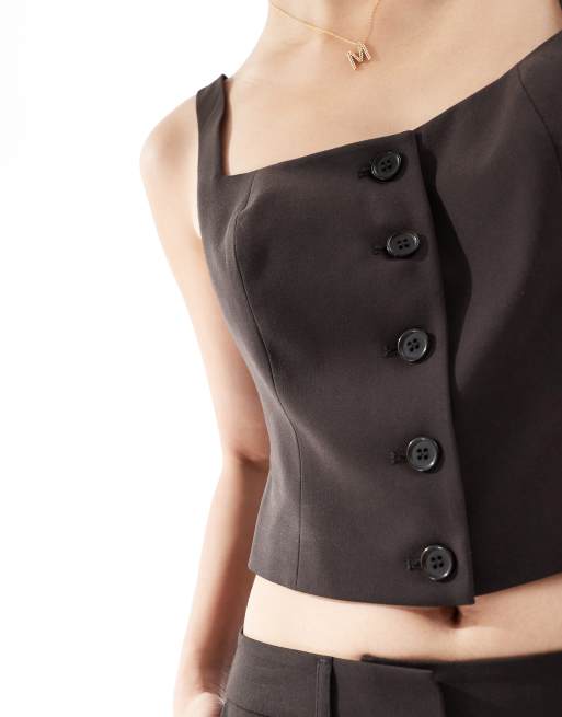 ASOS DESIGN tailored square neck vest in chocolate - part of a set, 3 of 4