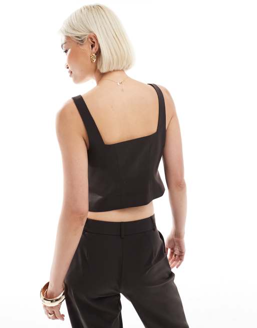 ASOS DESIGN tailored square neck vest in chocolate - part of a set, 4 of 4