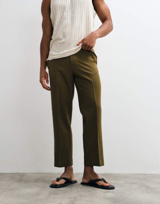 ASOS DESIGN tailored straight cropped pants in olive green, 2 of 5