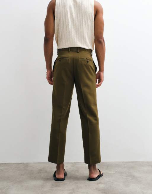 ASOS DESIGN tailored straight cropped pants in olive green, 3 of 5