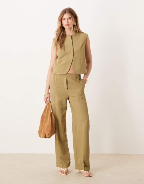 ASOS DESIGN tailored straight leg pants in khaki (part of a set) - view 1
