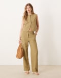 [ASOS DESIGN] ASOS DESIGN tailored straight leg pants in khaki (part of a set)-Green 12 Khaki