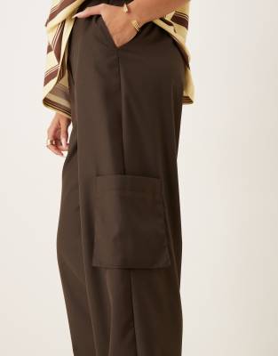 Asos Design Tailored Straight Leg Pants With Cuff And Utility Pocket Detail In Brown