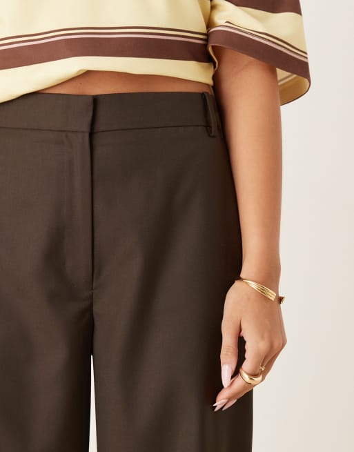 ASOS DESIGN tailored straight leg pants with cuff and utility pocket detail in chocolate