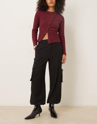 Asos Design Tailored Straight Leg Pants With Cuffs And Utility Pocket Detail In Black