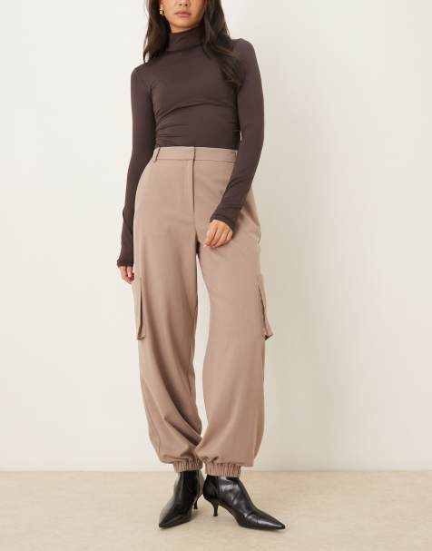ASOS DESIGN tailored straight leg pants with cuffs and utility pocket details in taupe - view 1