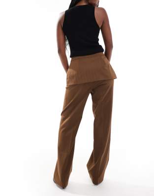Asos Design Tailored Straight Leg Pants With Exposed Utility Pocket In Brown