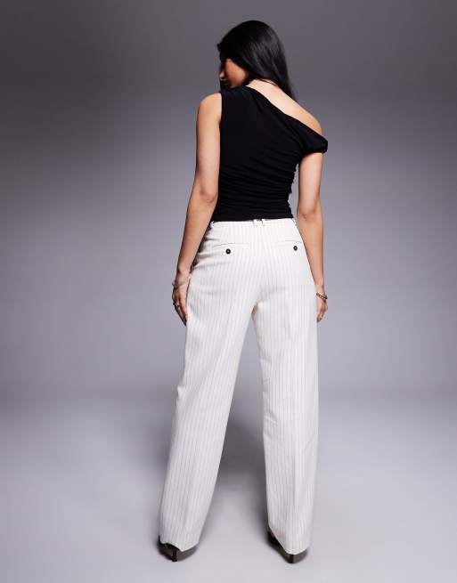 ASOS DESIGN tailored straight leg pants with pleat detail in cream stripe - part of a set