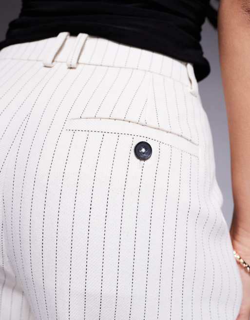 ASOS DESIGN tailored straight leg pants with pleat detail in cream stripe - part of a set