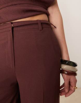 Asos Design Tailored Straight Leg Pants With Skinny Belt In Brown