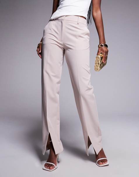 ASOS DESIGN tailored straight leg pants with split hem in taupe - view 1