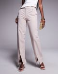 [ASOS DESIGN] ASOS DESIGN tailored straight leg pants with split hem in taupe-Neutral 12 Taupe