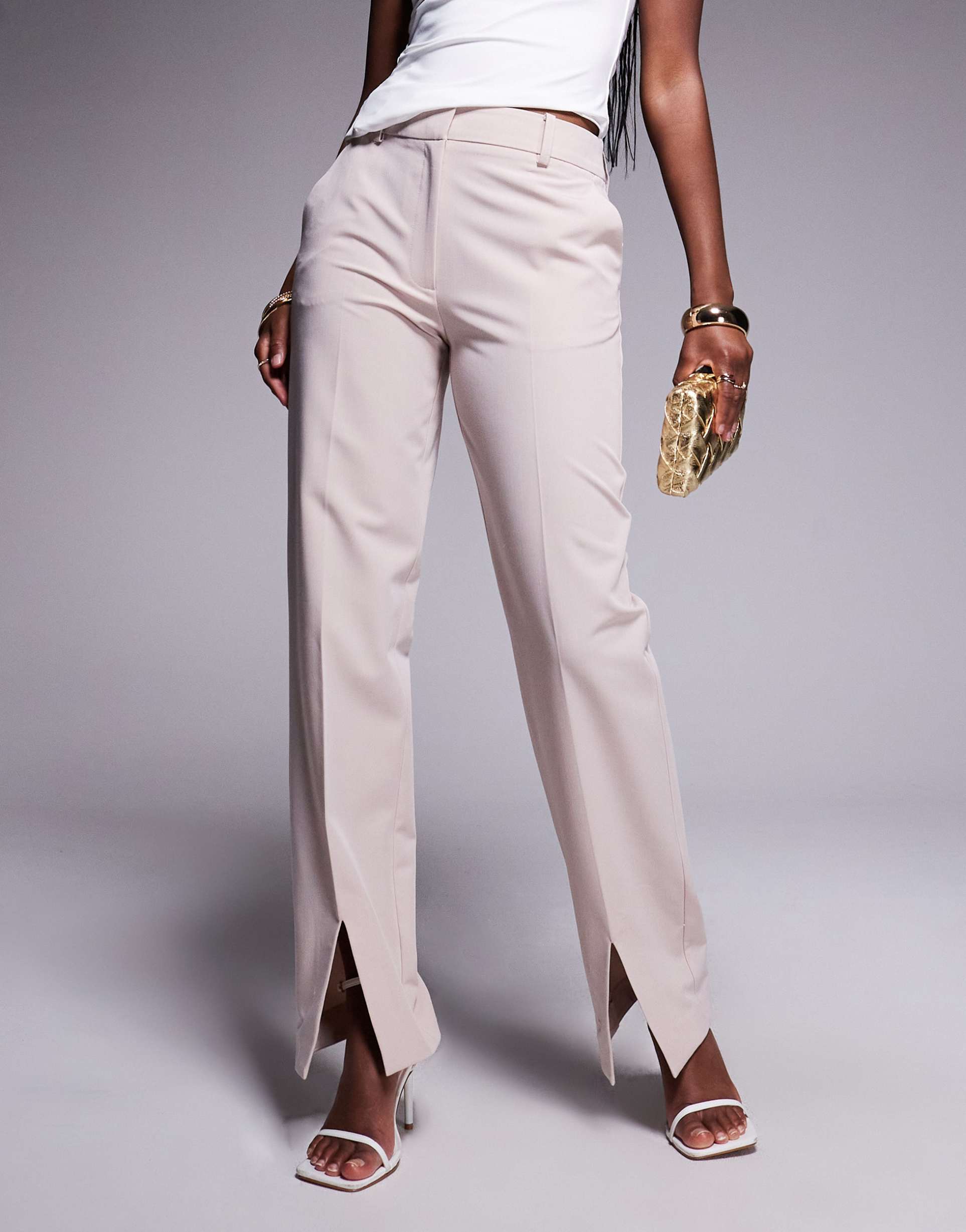 asos design tailored straight leg pants with split hem in taupe