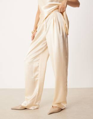 Asos Design Tailored Straight Leg Satin Pants In Neutral
