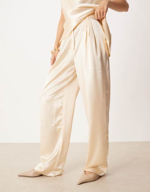 ASOS DESIGN tailored straight leg satin pants in ivory (Part of a set), 2 of 5