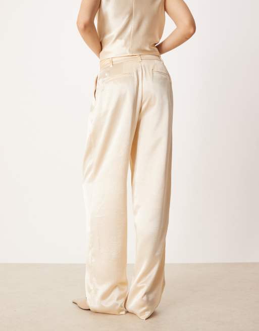 ASOS DESIGN tailored straight leg satin pants in ivory (Part of a set), 3 of 5