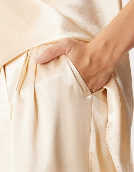 ASOS DESIGN tailored straight leg satin pants in ivory (Part of a set), 5 of 5