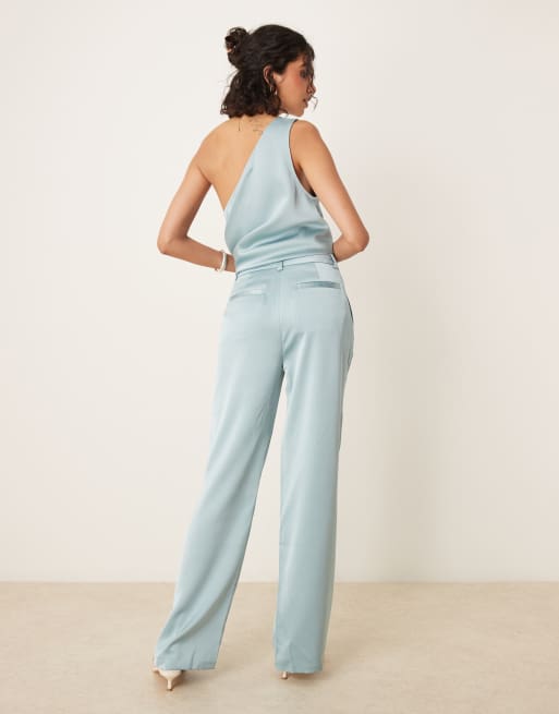 ASOS DESIGN tailored straight leg satin pants in light blue - part of a set, 3 of 5