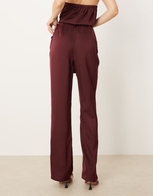 ASOS DESIGN tailored straight leg satin pants in plum - part of a set, 2 of 4