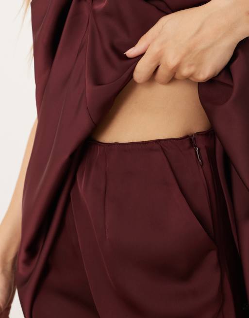 ASOS DESIGN tailored straight leg satin pants in plum - part of a set, 3 of 4