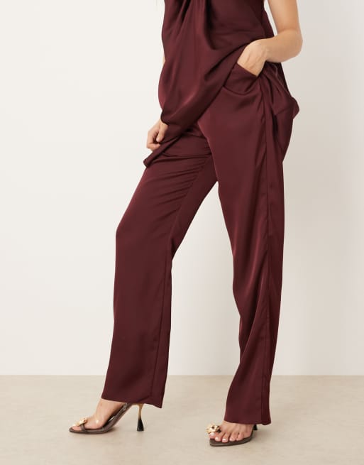ASOS DESIGN tailored straight leg satin pants in plum - part of a set, 4 of 4