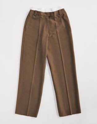 ASOS DESIGN tailored straight leg trouser with double waistband in sand-Green