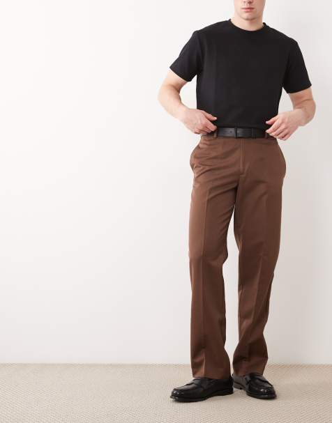 ASOS DESIGN tailored straight leg trousers in dark brown - view 1