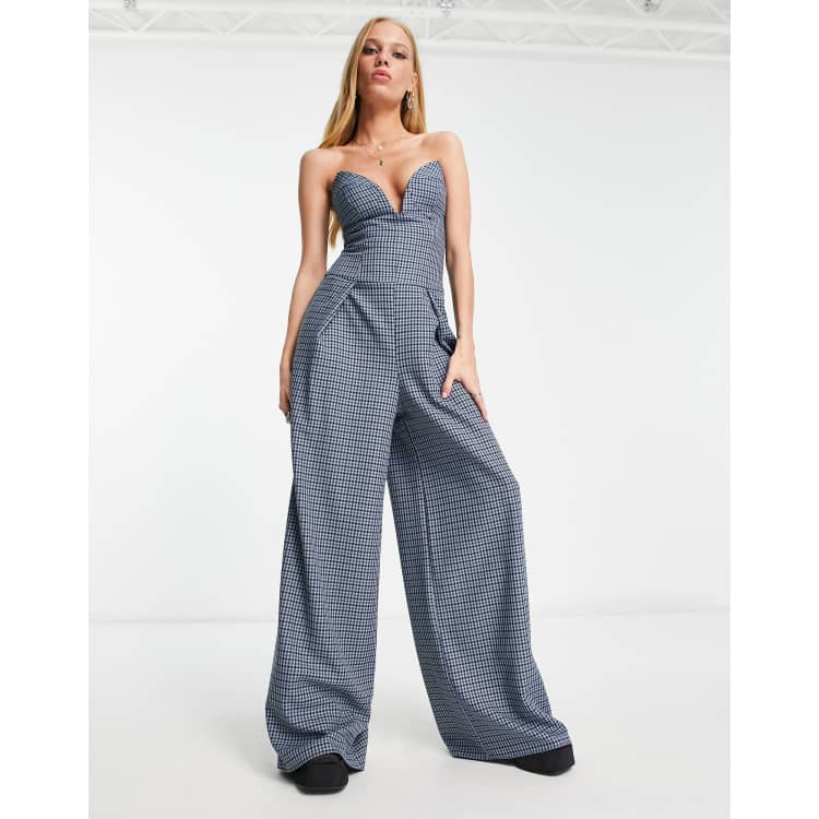 ASOS DESIGN tailored strapless bustier jumpsuit with wide leg in